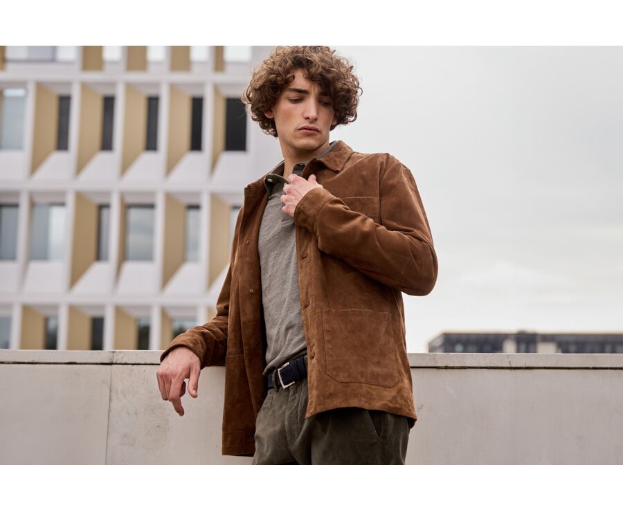 Veste en cuir daim homme Havane - FAUSTIN