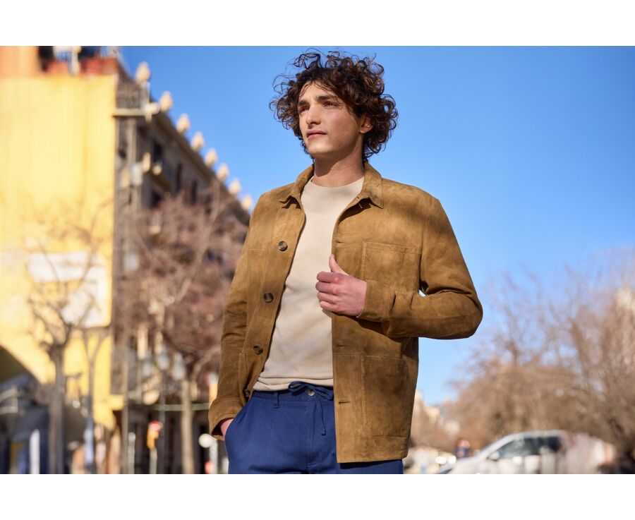 Veste en cuir daim homme Tabac - FAUSTIN