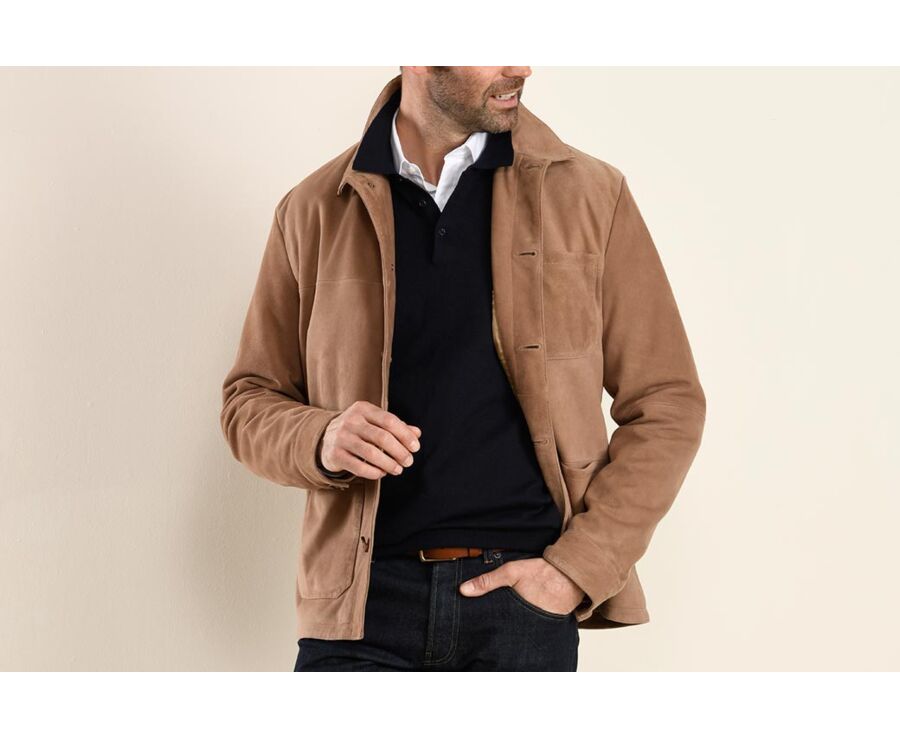 Veste cuir daim homme Camel Foncé - FAUSTIN