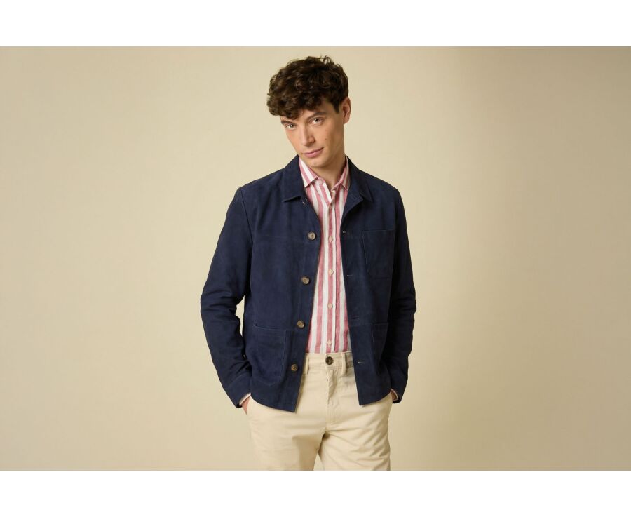 Veste en cuir daim - Navy - FAUSTIN