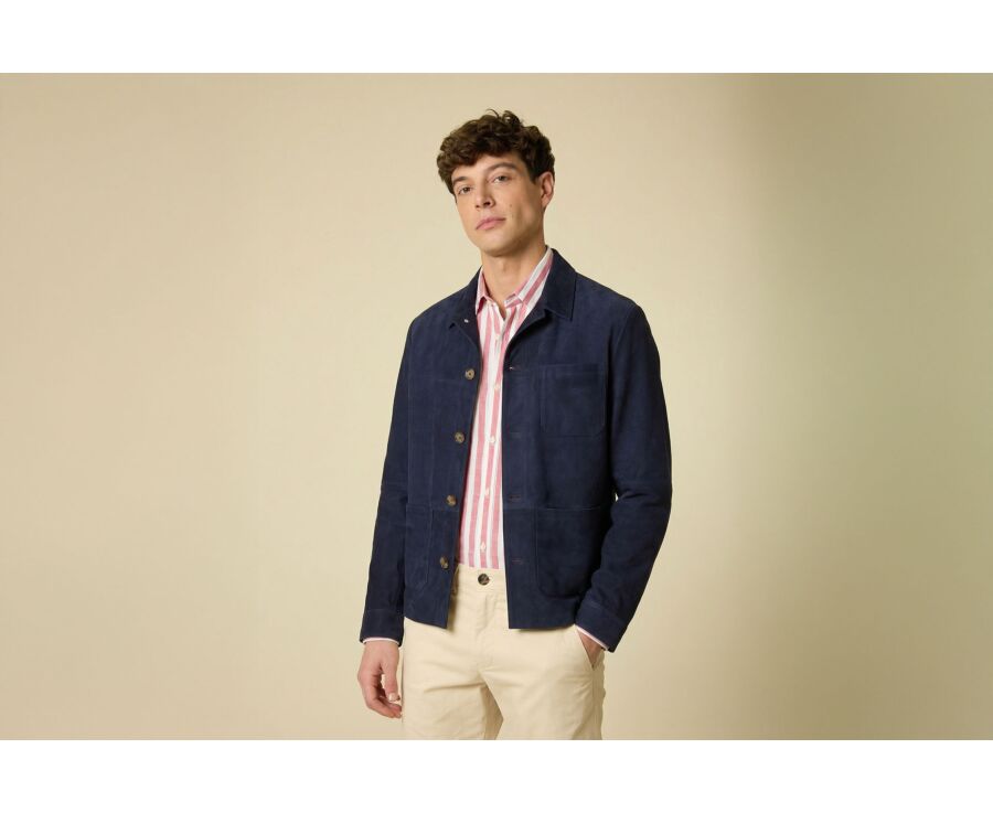 Veste en cuir daim - Navy - FAUSTIN