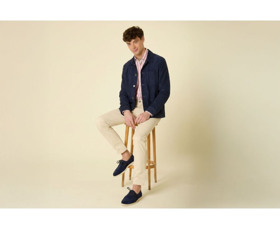 Veste en cuir daim - Navy - FAUSTIN