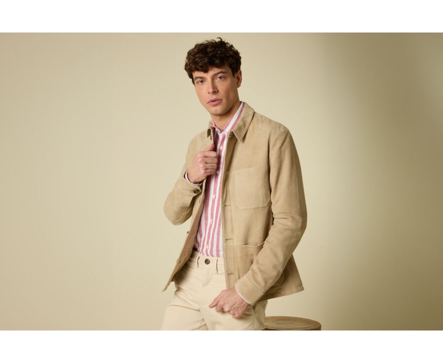 Veste en cuir daim - Beige Clair - FAUSTIN