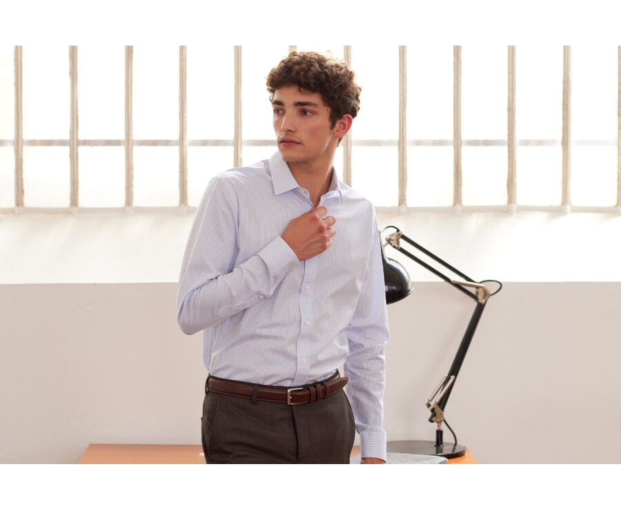 Chemise homme blanches à rayures bleues claires - GEOFFROY