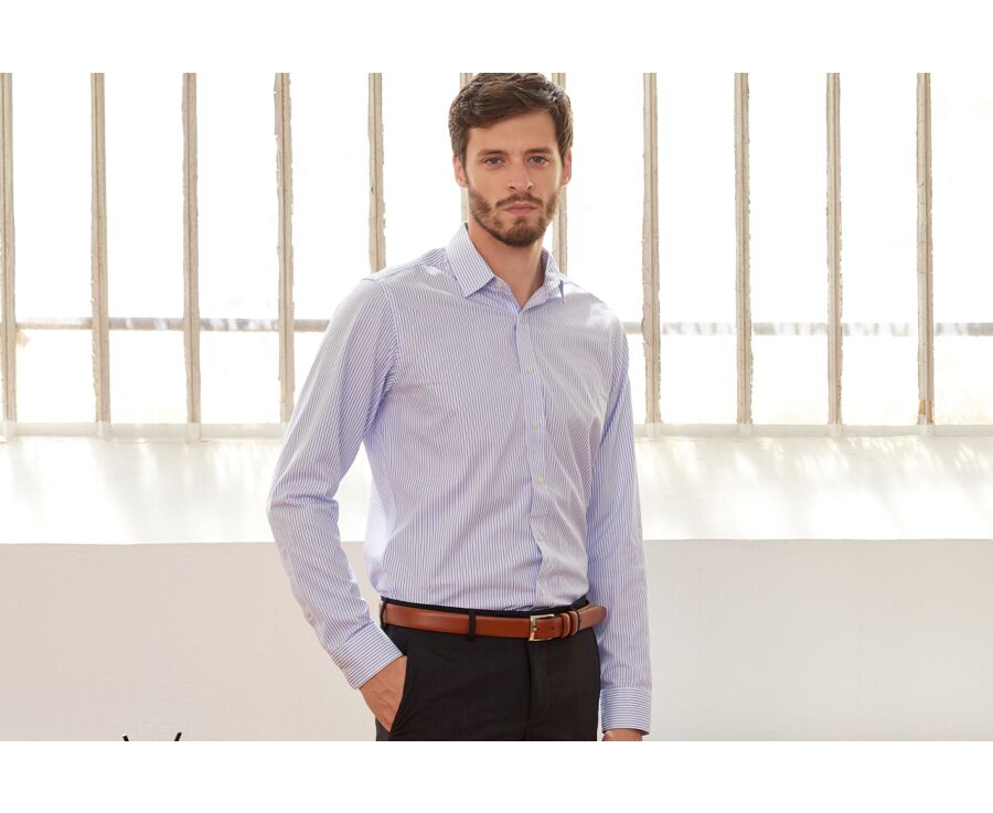 Chemise blanche à rayures bleues - GEOFFROY