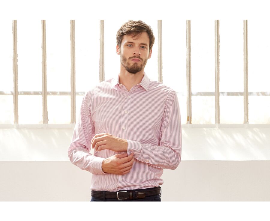 Chemise blanche à rayures rouges - GEOFFROY