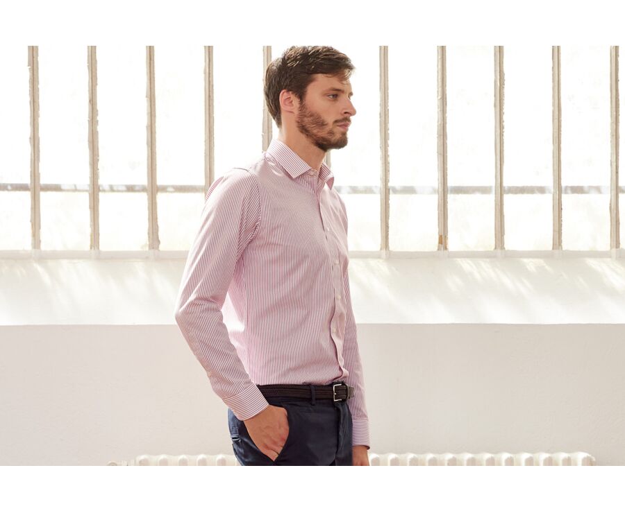 Chemise blanche à rayures rouges - GEOFFROY