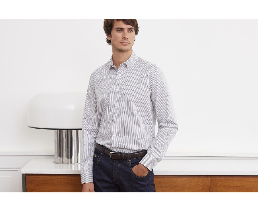 Chemise homme blanche à rayures noires - GEOFFROY
