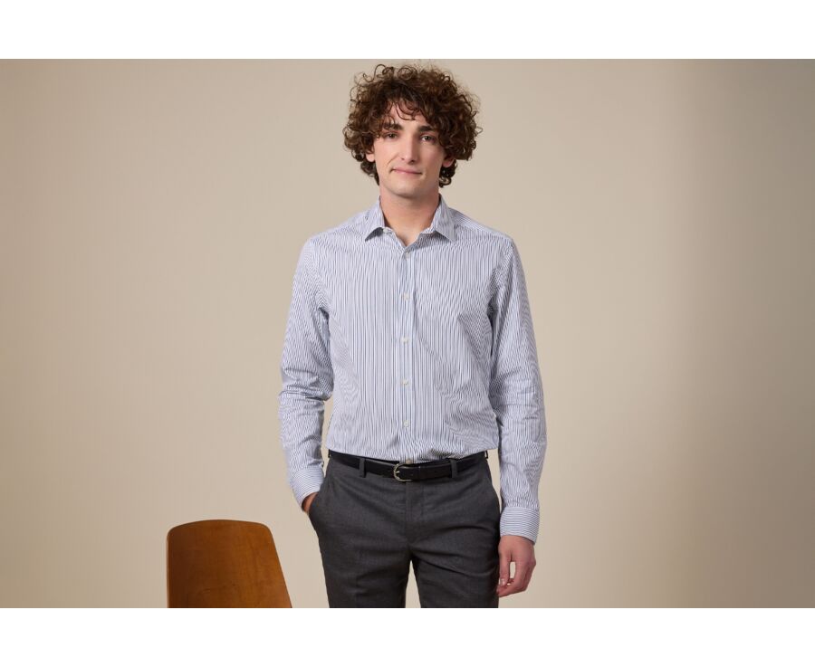 Chemise homme blanches à rayures vertes foncées - GEOFFROY