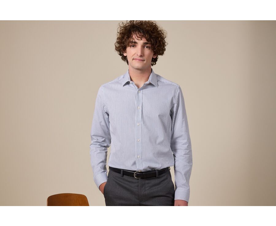 Chemise homme blanches à rayures vertes foncées - GEOFFROY