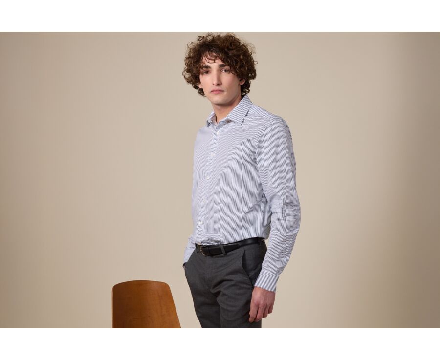 Chemise homme blanches à rayures vertes foncées - GEOFFROY