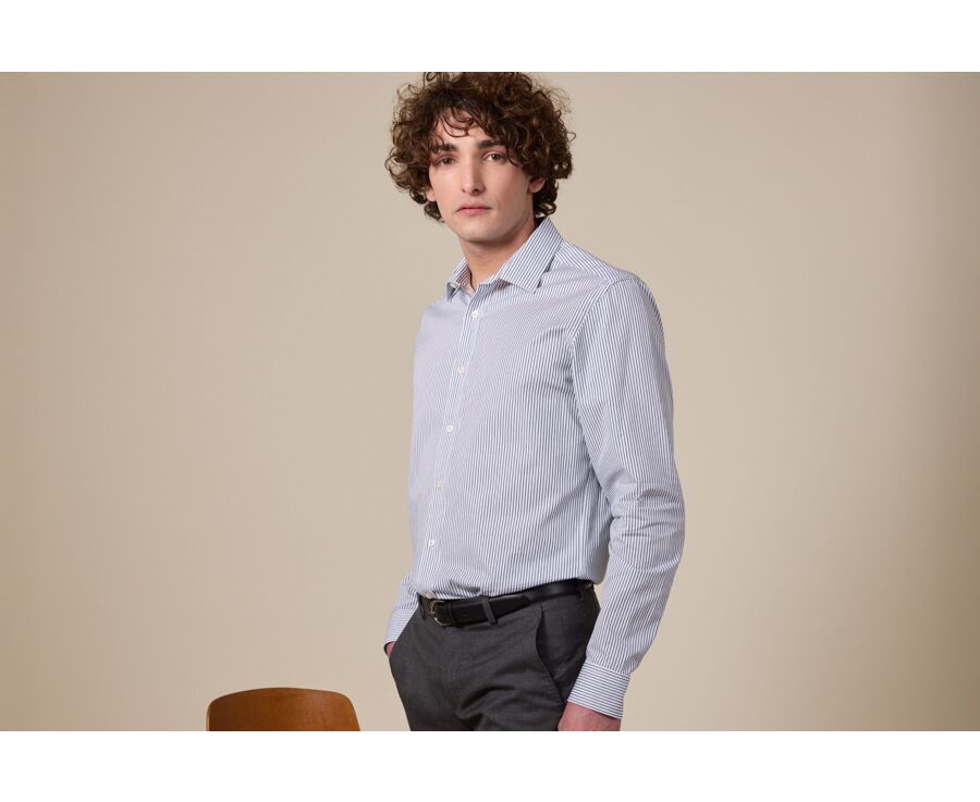 Chemise homme blanches à rayures vertes foncées - GEOFFROY