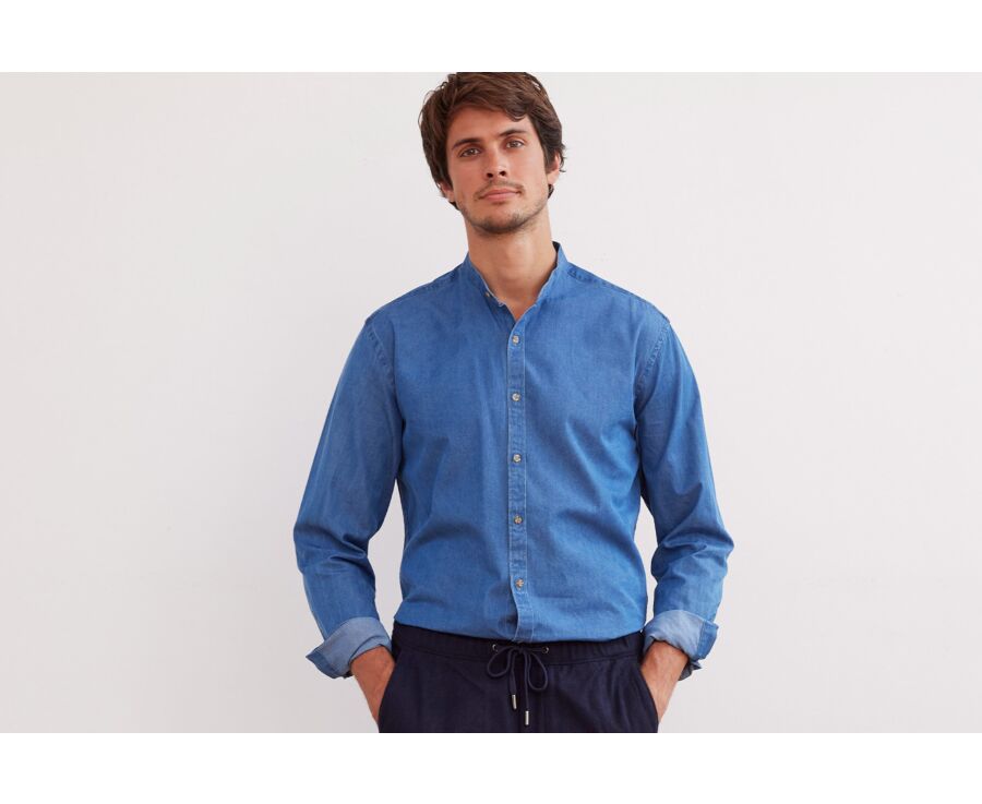 Chemise jean denim Indigo - Col officier - JOSEPH