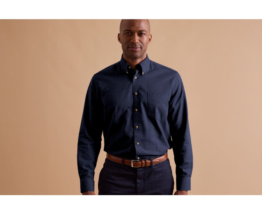Chemise flanelle Marine - Poche poitrine - ALEXANDER