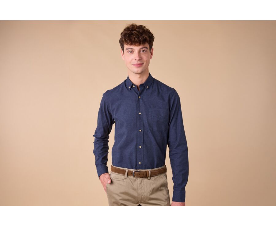 Chemise flanelle Marine - Poche poitrine - ALEXANDER