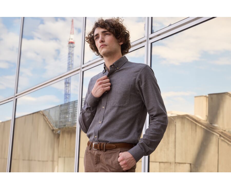 Chemise flanelle Chocolat Chiné Poche poitrine Alexander Bexley