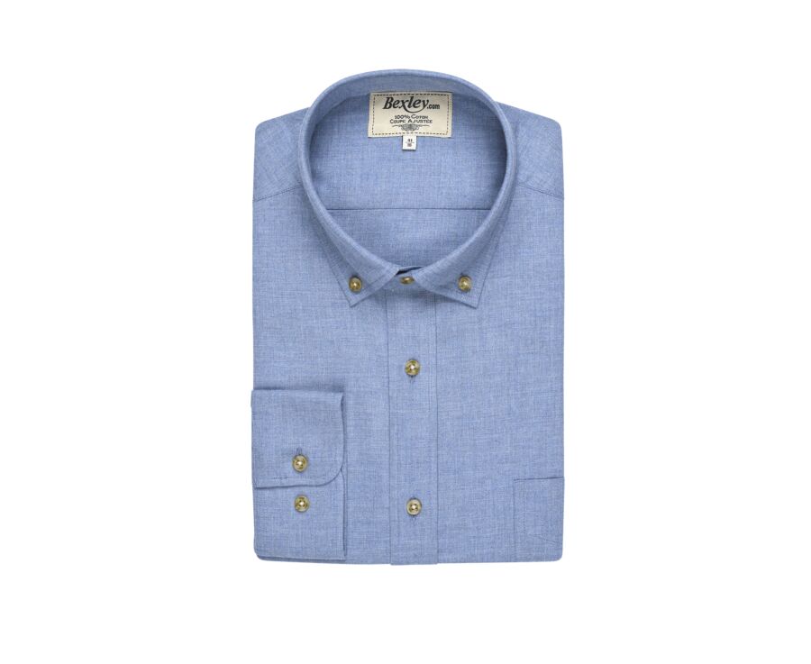 Chemise flanelle bleu chiné - Poche poitrine - ALEXANDER