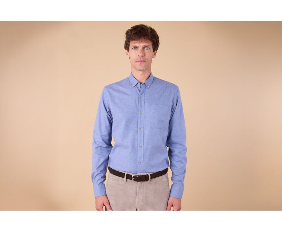 Chemise flanelle bleu chiné - Poche poitrine - ALEXANDER