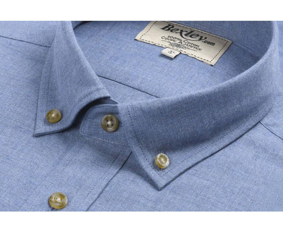 Chemise flanelle bleu chiné - Poche poitrine - ALEXANDER