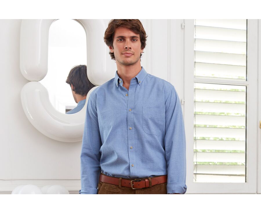 Chemise flanelle bleu chiné - Poche poitrine - ALEXANDER