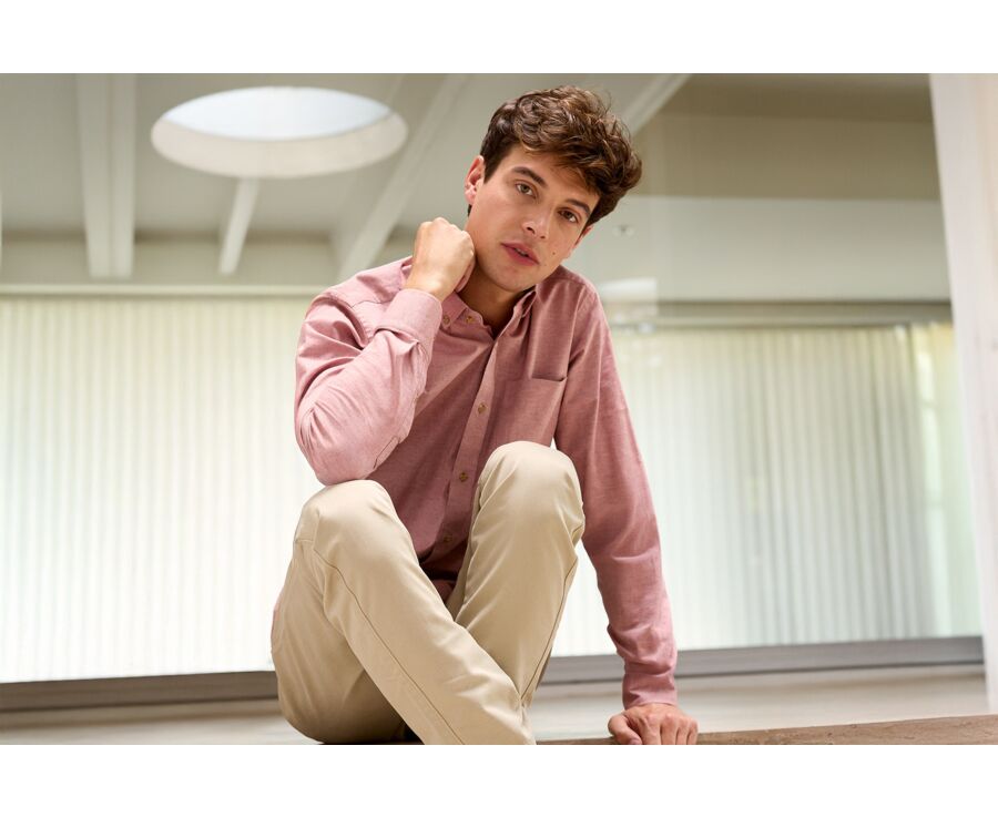 Chemise flanelle Corail Foncé - Poche poitrine - ALEXANDER