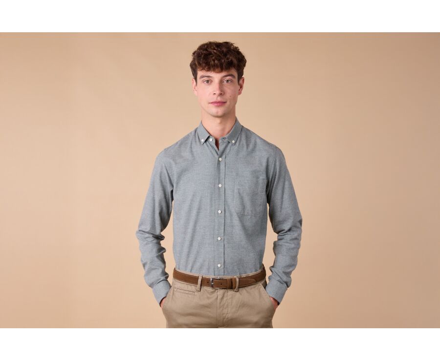 Chemise flanelle Vert Tilleul - Poche poitrine - ALEXANDER