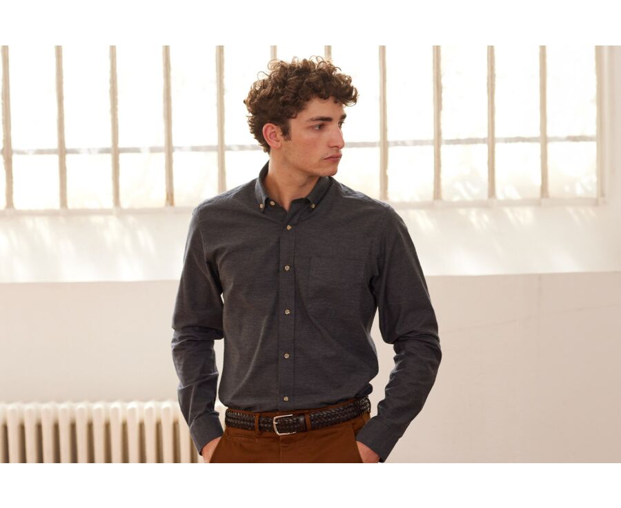 Chemise flanelle Anthracite Chiné - Poche poitrine - ALEXANDER