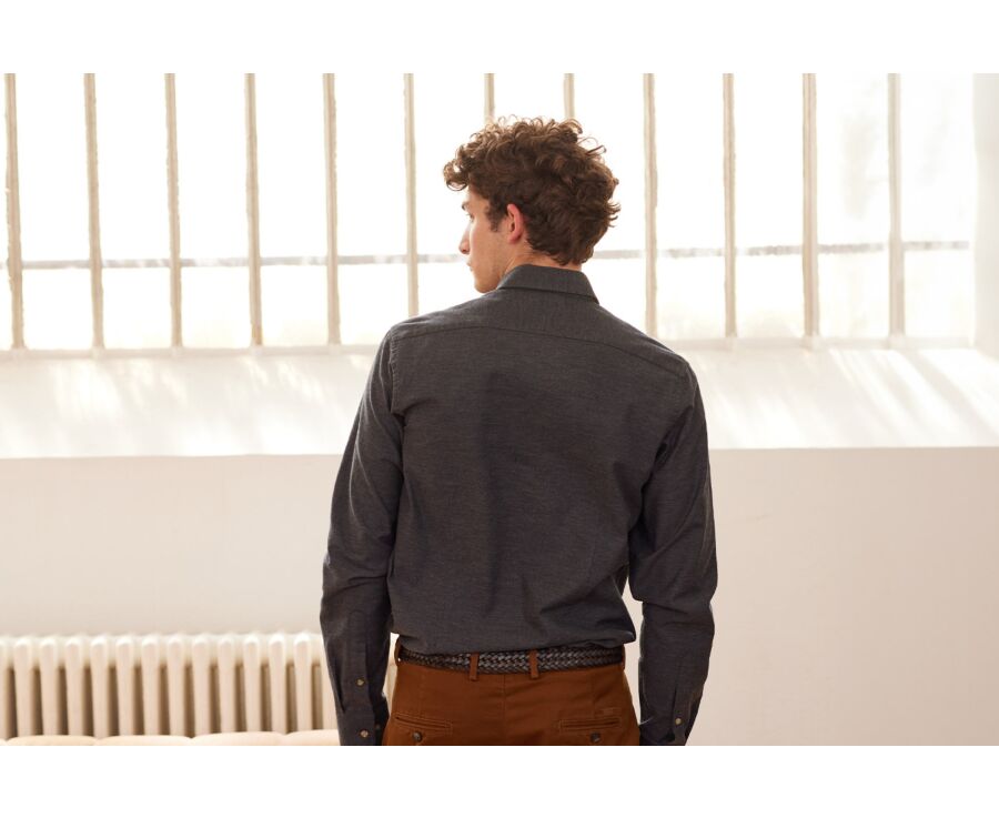 Chemise flanelle Anthracite Chiné - Poche poitrine - ALEXANDER