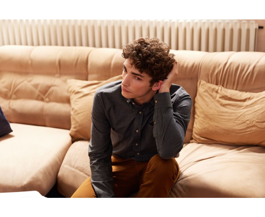 Chemise flanelle Anthracite Chiné - Poche poitrine - ALEXANDER