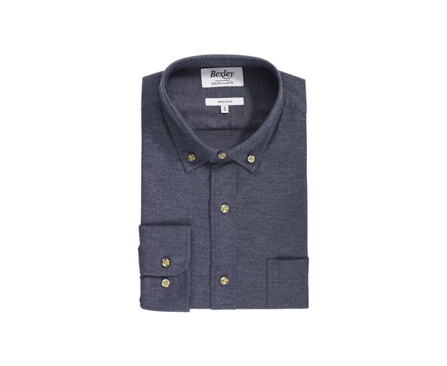 Chemise flanelle Anthracite Chiné - Poche poitrine - ALEXANDER