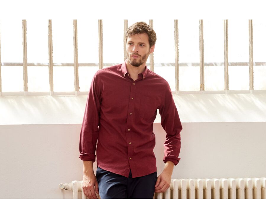 Chemise flanelle Rouge Bordeaux - Poche poitrine - ALEXANDER