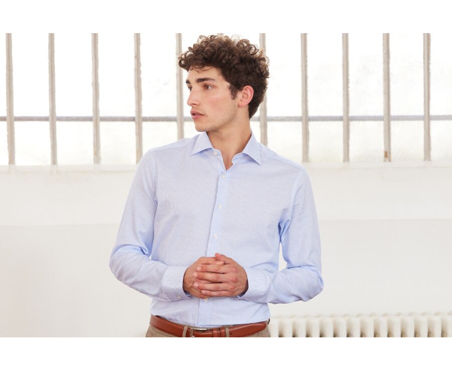 Chemise blanche à petits carreaux bleus - SALVATORE