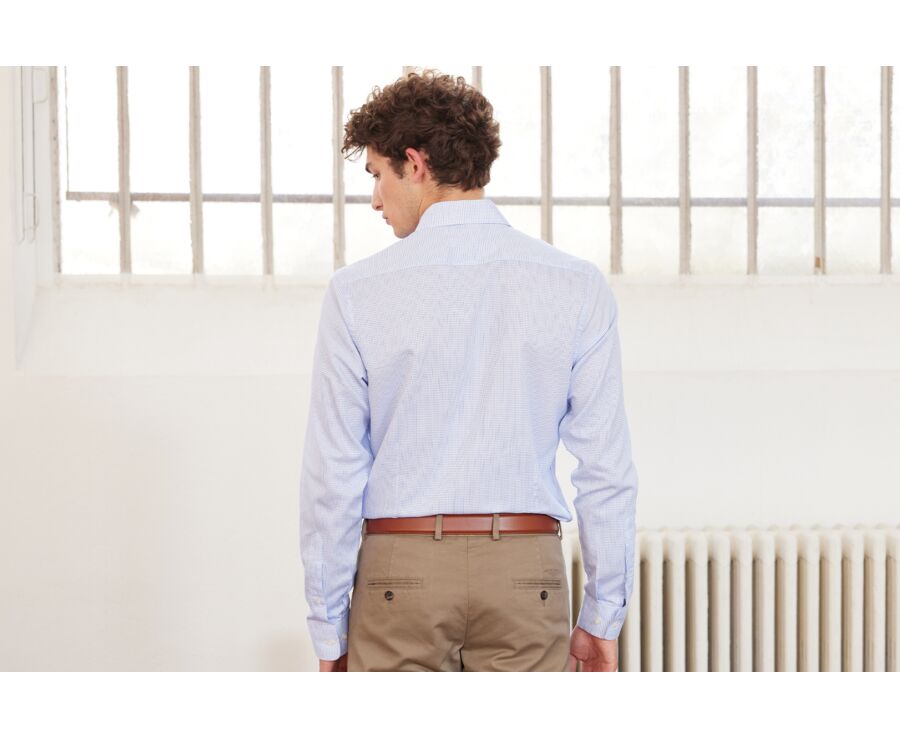 Chemise blanche à petits carreaux bleus - SALVATORE