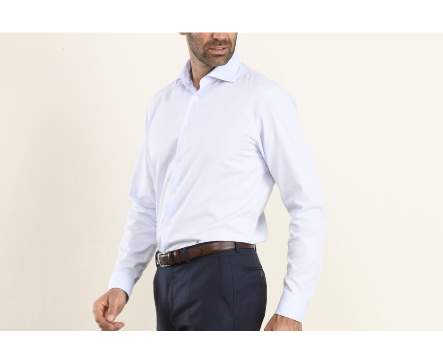 Chemise coton bleue claire - Col italien - ANGELO