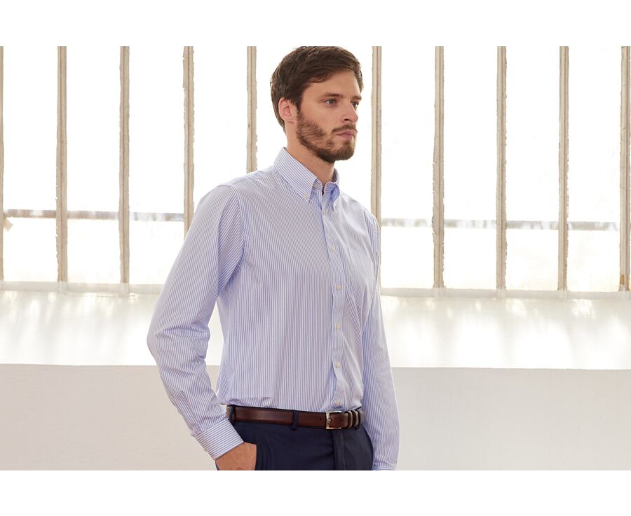 Chemise blanche rayures bleues poche poitrine - BRODERICK