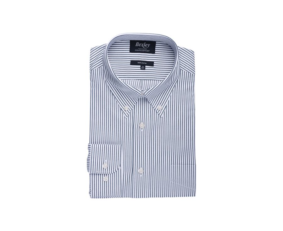 Chemise blanche à rayures vertes foncées et poche poitrine - BRODERICK