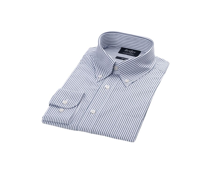 Chemise blanche à rayures vertes foncées et poche poitrine - BRODERICK