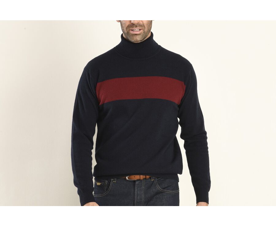 Pull col roulé homme laine Bleu Marine et Rouge Foncé - EMERY