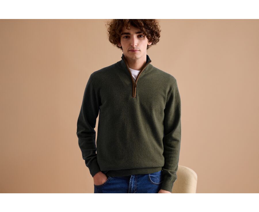 Pull col zippé homme laine Vert - KEITHY