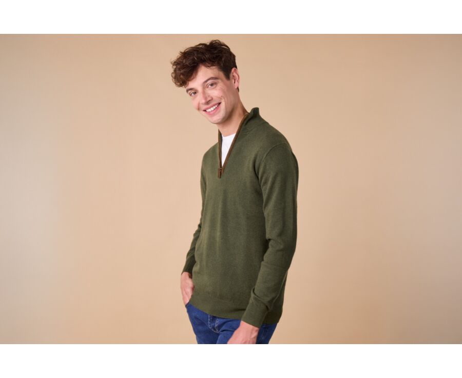 Pull col zippé homme laine Vert - KEITHY