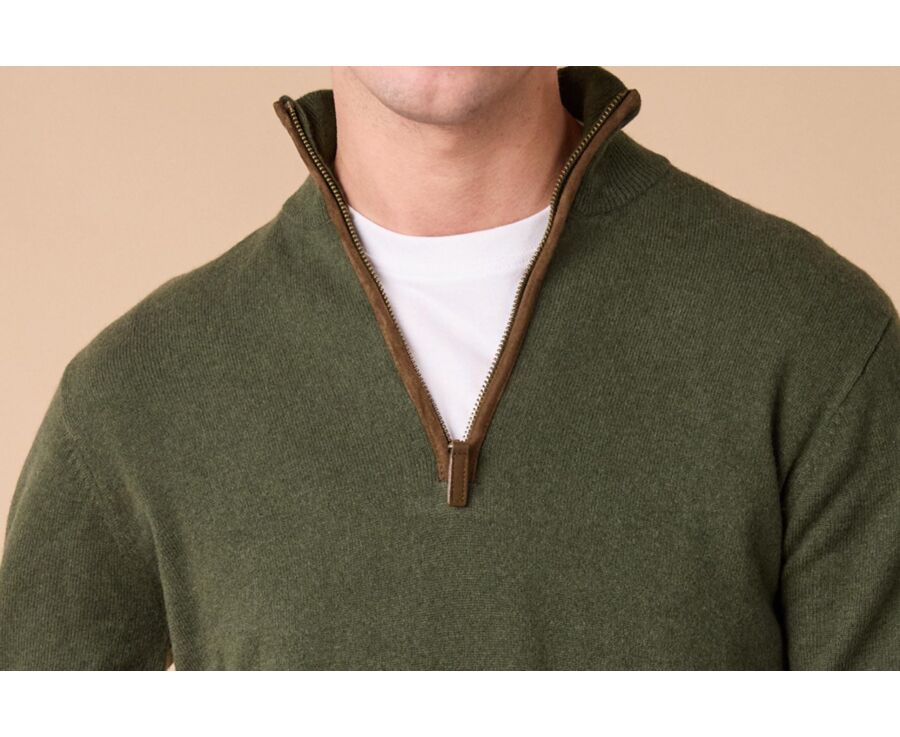 Pull col zippé homme laine Vert - KEITHY