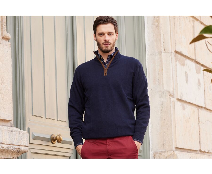 Pull laine col zippé Bleu Marine - KEITHY