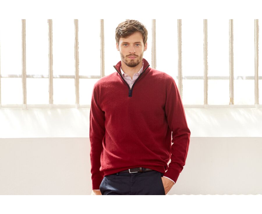 Pull laine col zippé Rouge Sombre - KEITHY