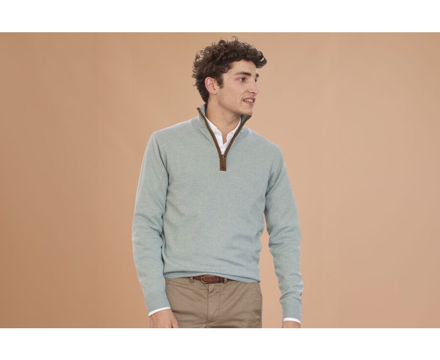 Pull col zippé homme laine Vert Eucalyptus - KEITHY