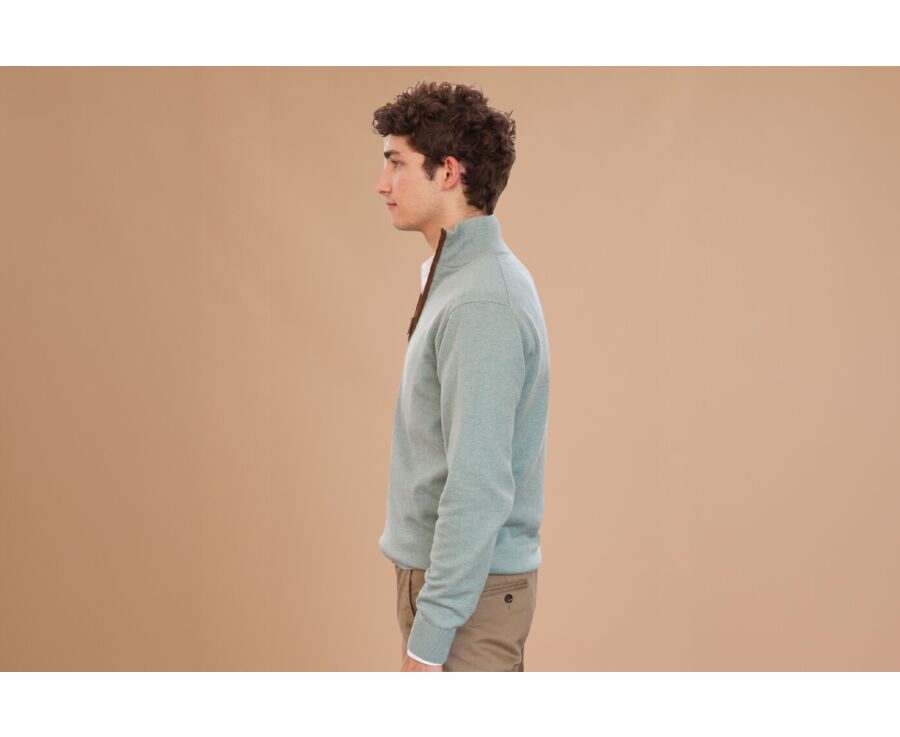 Pull col zippé homme laine Vert Eucalyptus - KEITHY