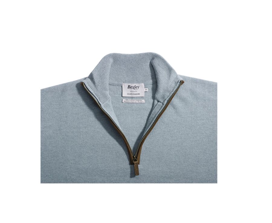 Pull col zippé homme laine Vert Eucalyptus - KEITHY