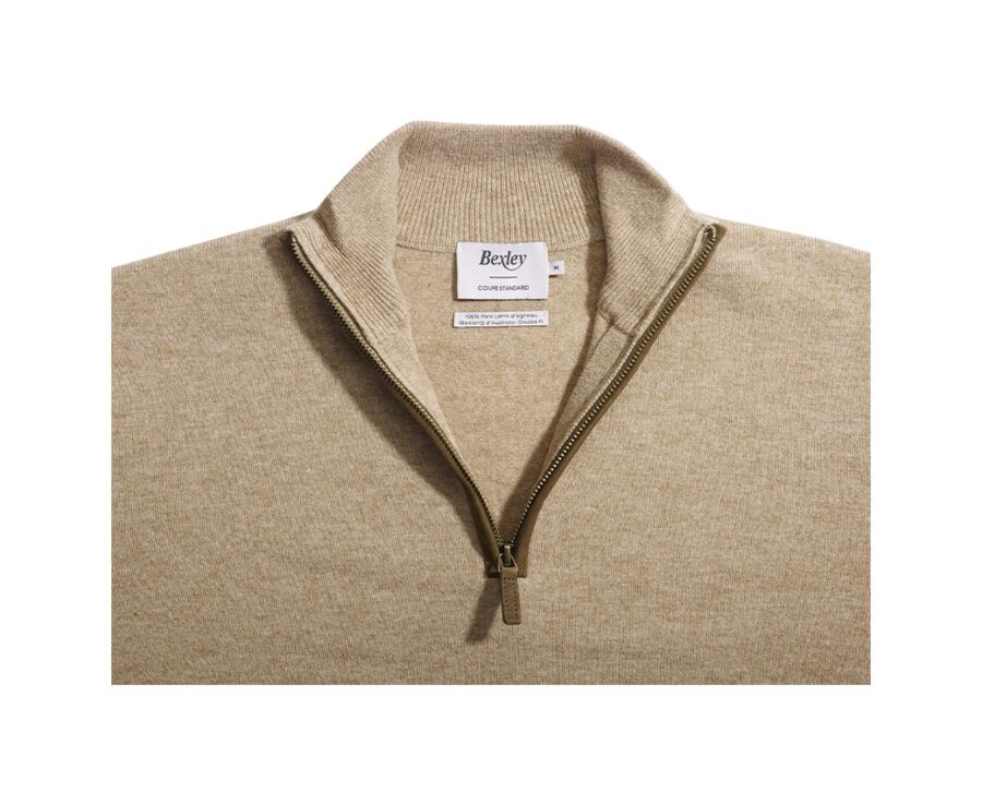 Pull col zippé homme laine Beige Foncé Chiné - KEITHY