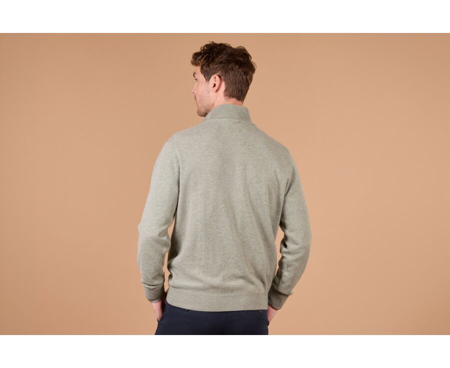 Pull homme col montant zippé kaki chiné en laine d'agneau - KEITHY