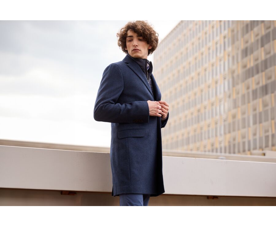 Manteau homme laine cachemire Chevron Bleu Fonce Honore Ii Bexley