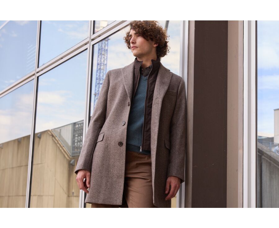 Manteau homme laine & cachemire ChevronTaupe - HONORÉ II